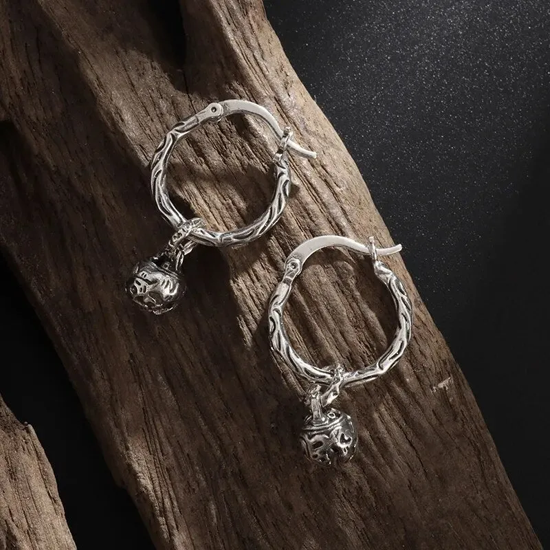 Engraved Beast Hoop Viking Earrings