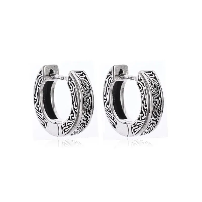 Engraved Beast Hoop Viking Earrings