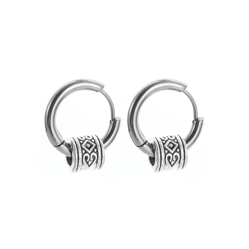 Engraved Beast Hoop Viking Earrings