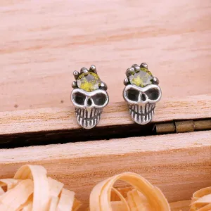 Fashion Zircon Inlay Skull Stud Viking Earrings