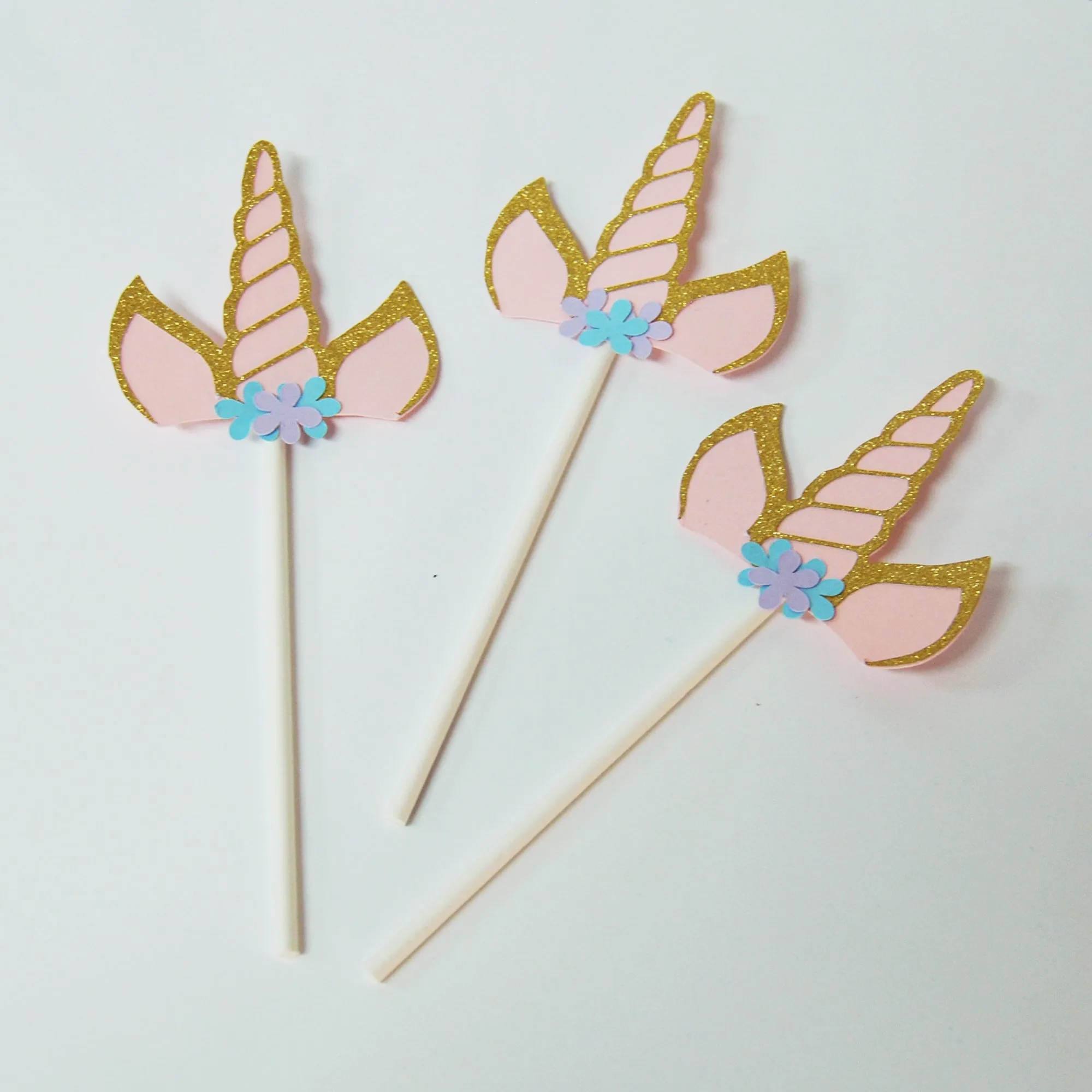 Floral Unicorn Horn Cupcake Toppers