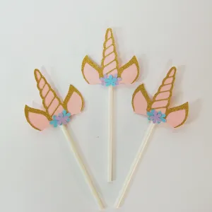 Floral Unicorn Horn Cupcake Toppers