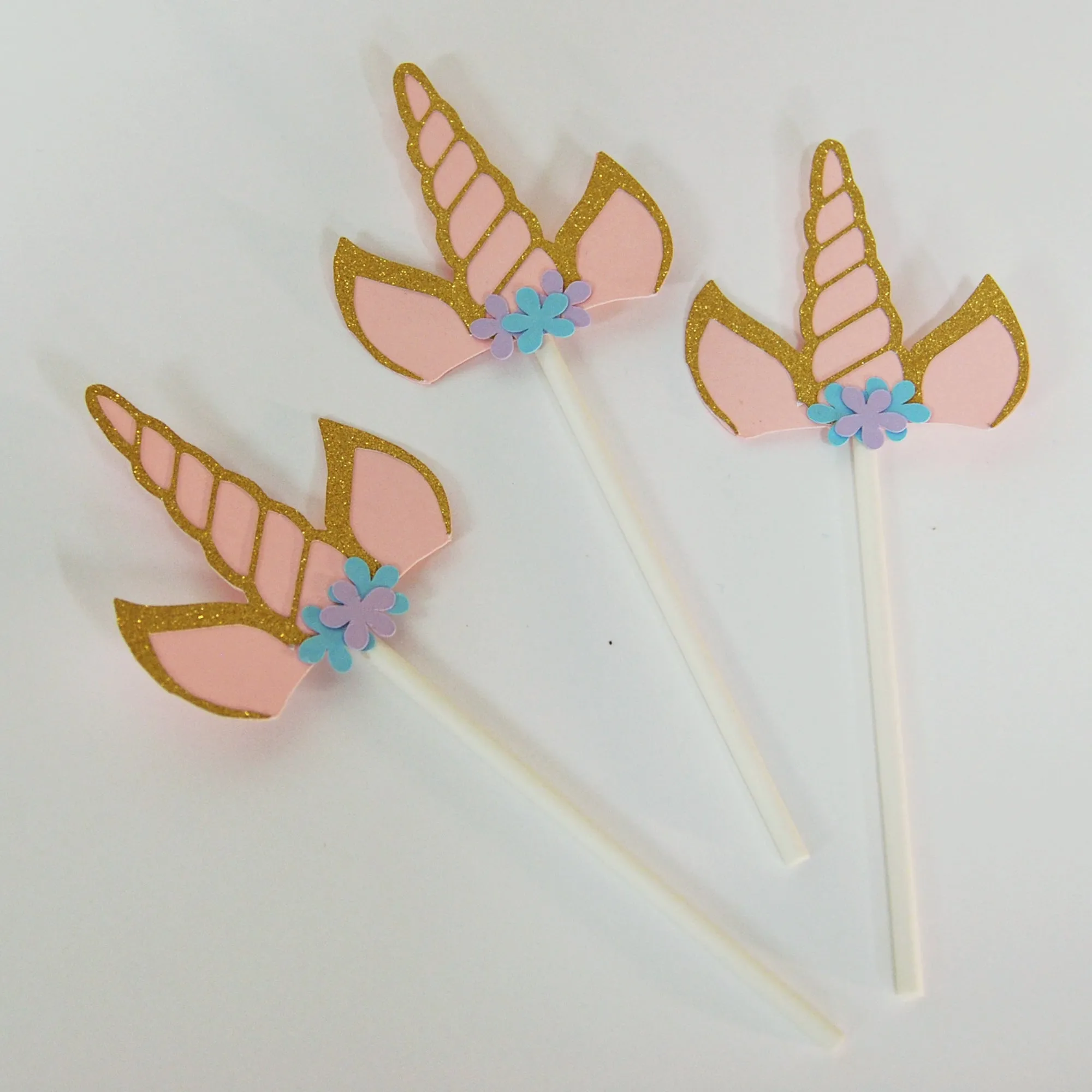 Floral Unicorn Horn Cupcake Toppers