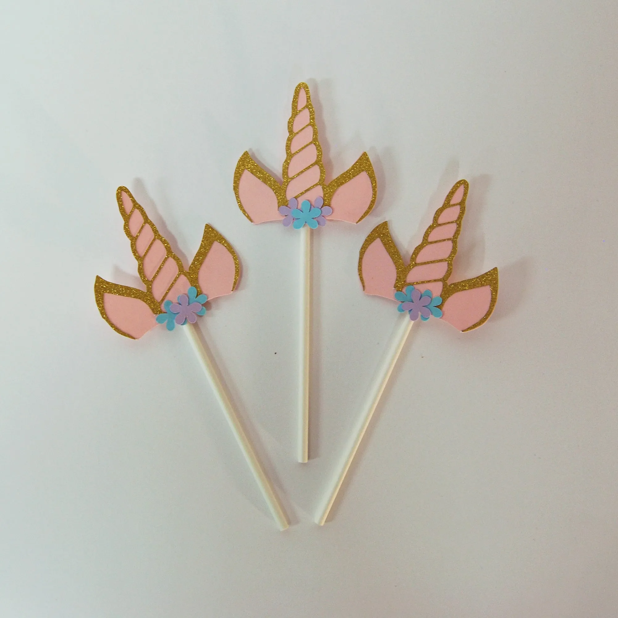 Floral Unicorn Horn Cupcake Toppers