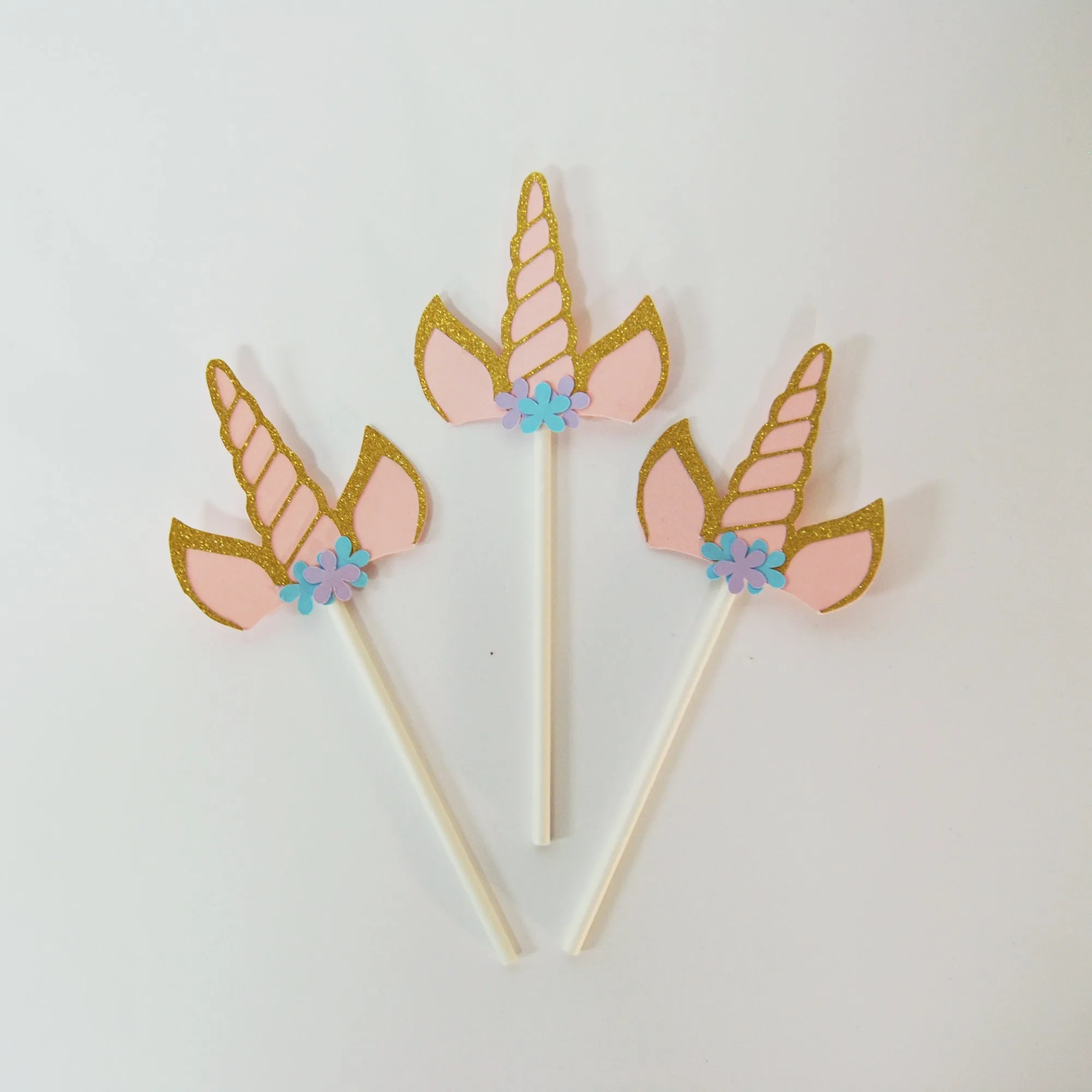 Floral Unicorn Horn Cupcake Toppers