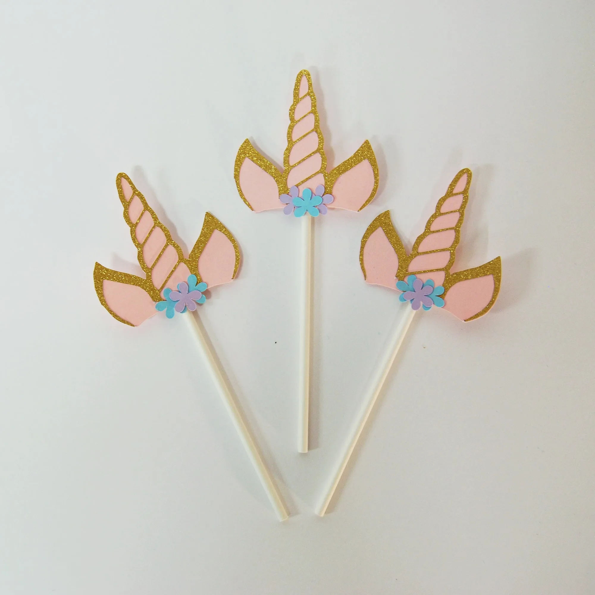 Floral Unicorn Horn Cupcake Toppers