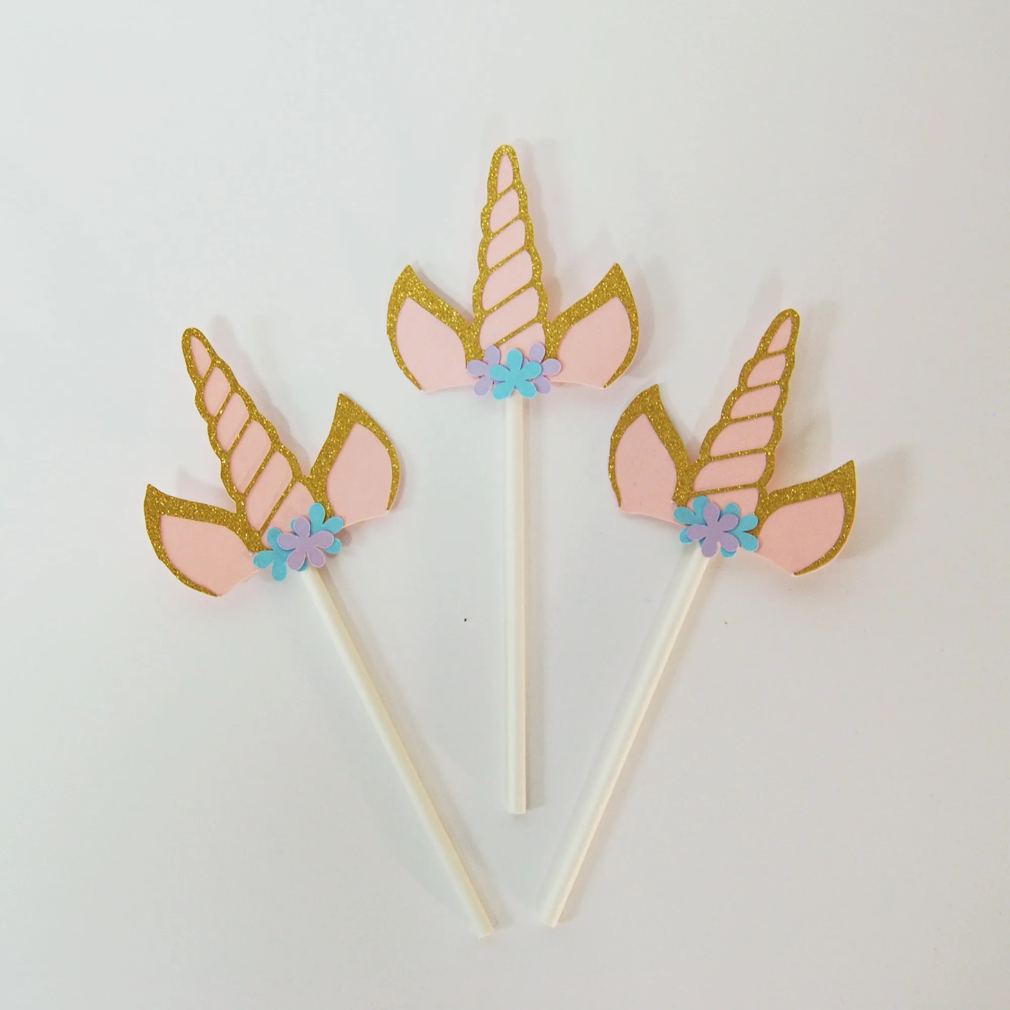 Floral Unicorn Horn Cupcake Toppers