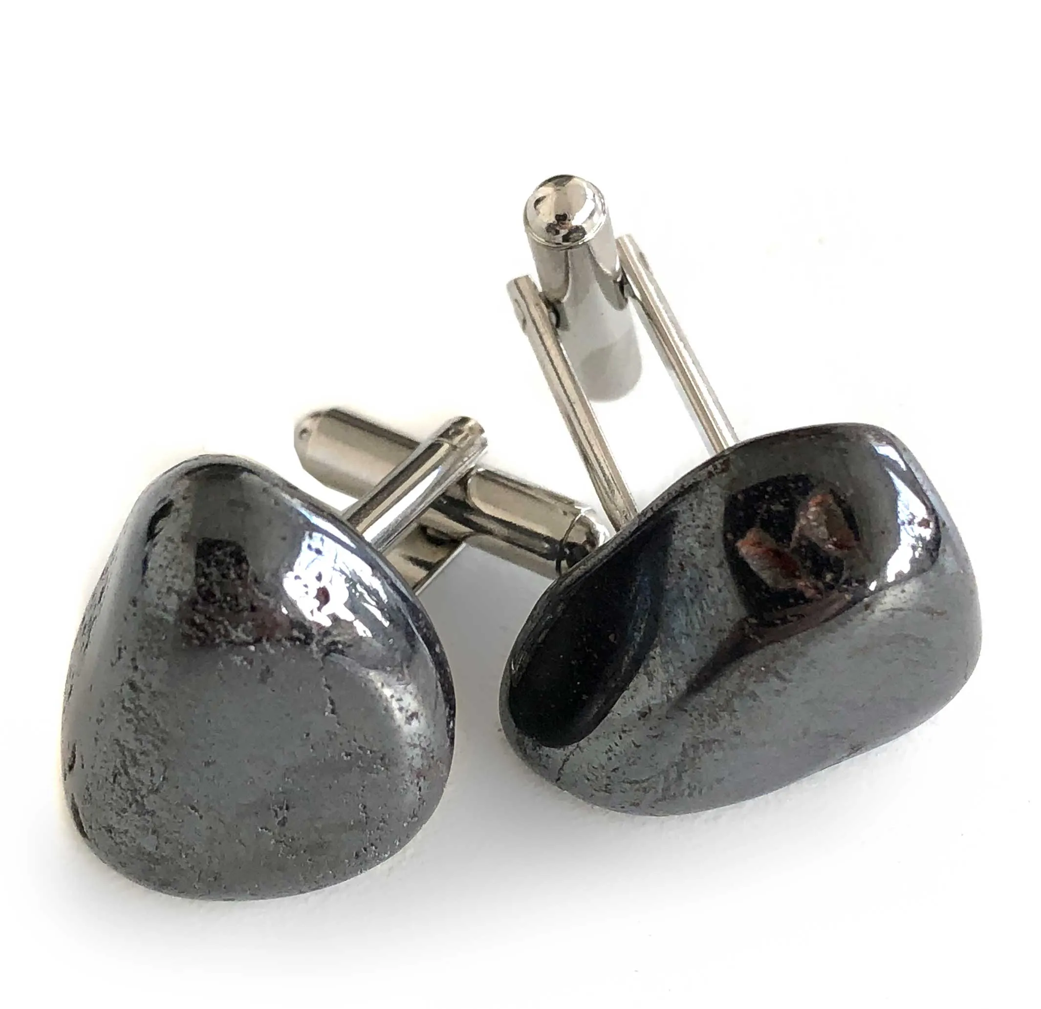 Hematite Cufflinks, tumbled stone cuff links