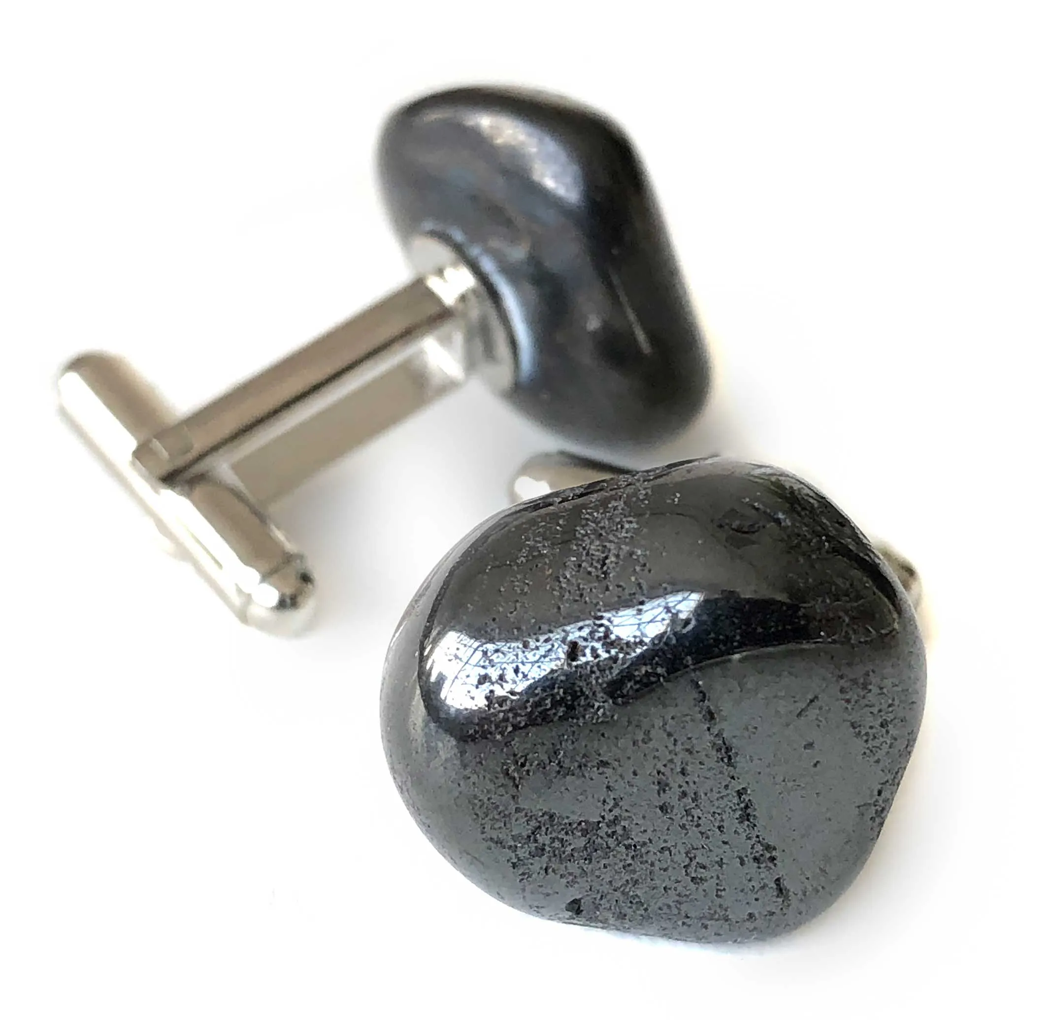 Hematite Cufflinks, tumbled stone cuff links