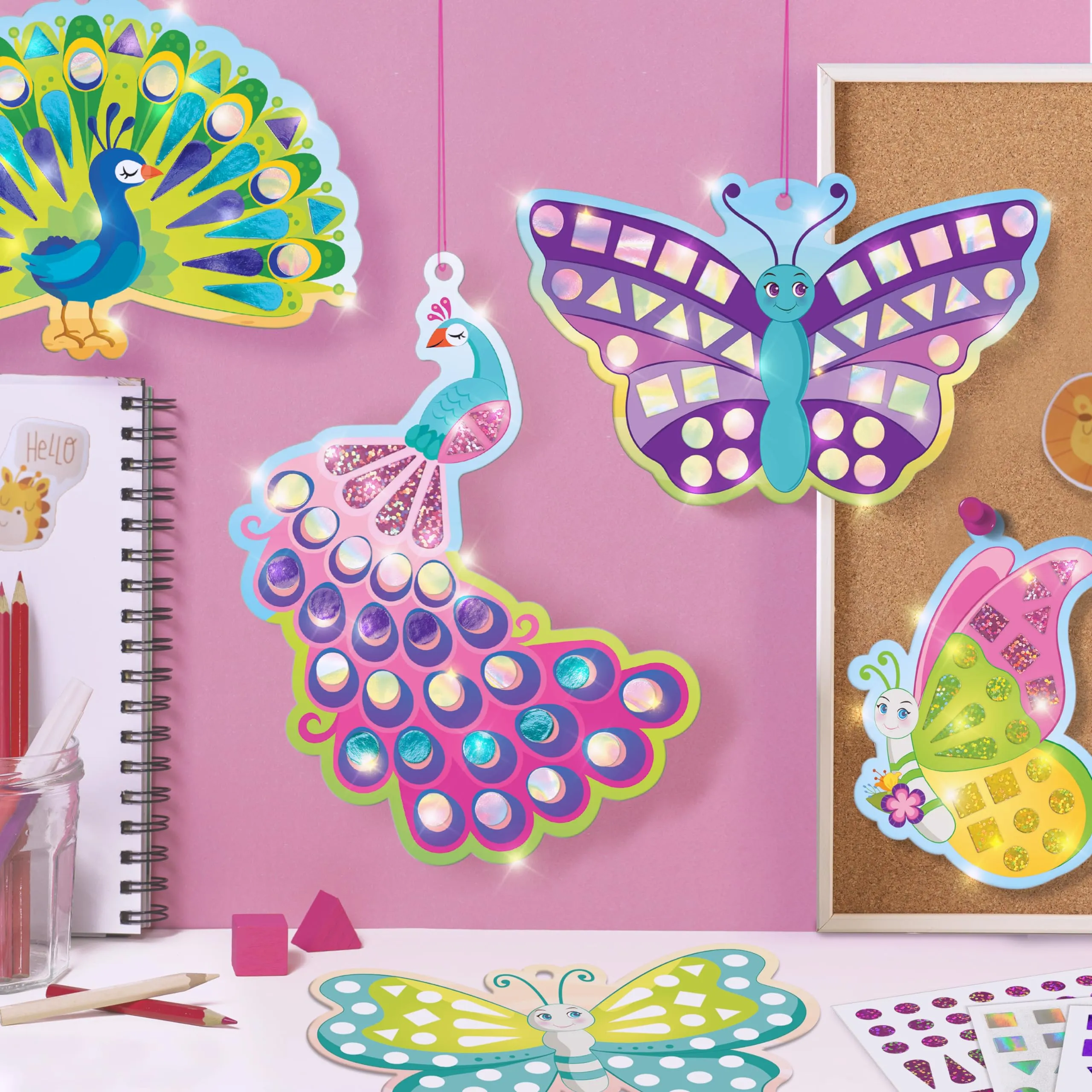 Imagimake Mirror Mosaic : Butterfly & Peacock | Mess Free Diy Mosaic Craft Kit | 450  Foil Sticker | Travel Toys For Girls | Birthday Gift For Girls Ages 3,4,5,6,7,8, Peach