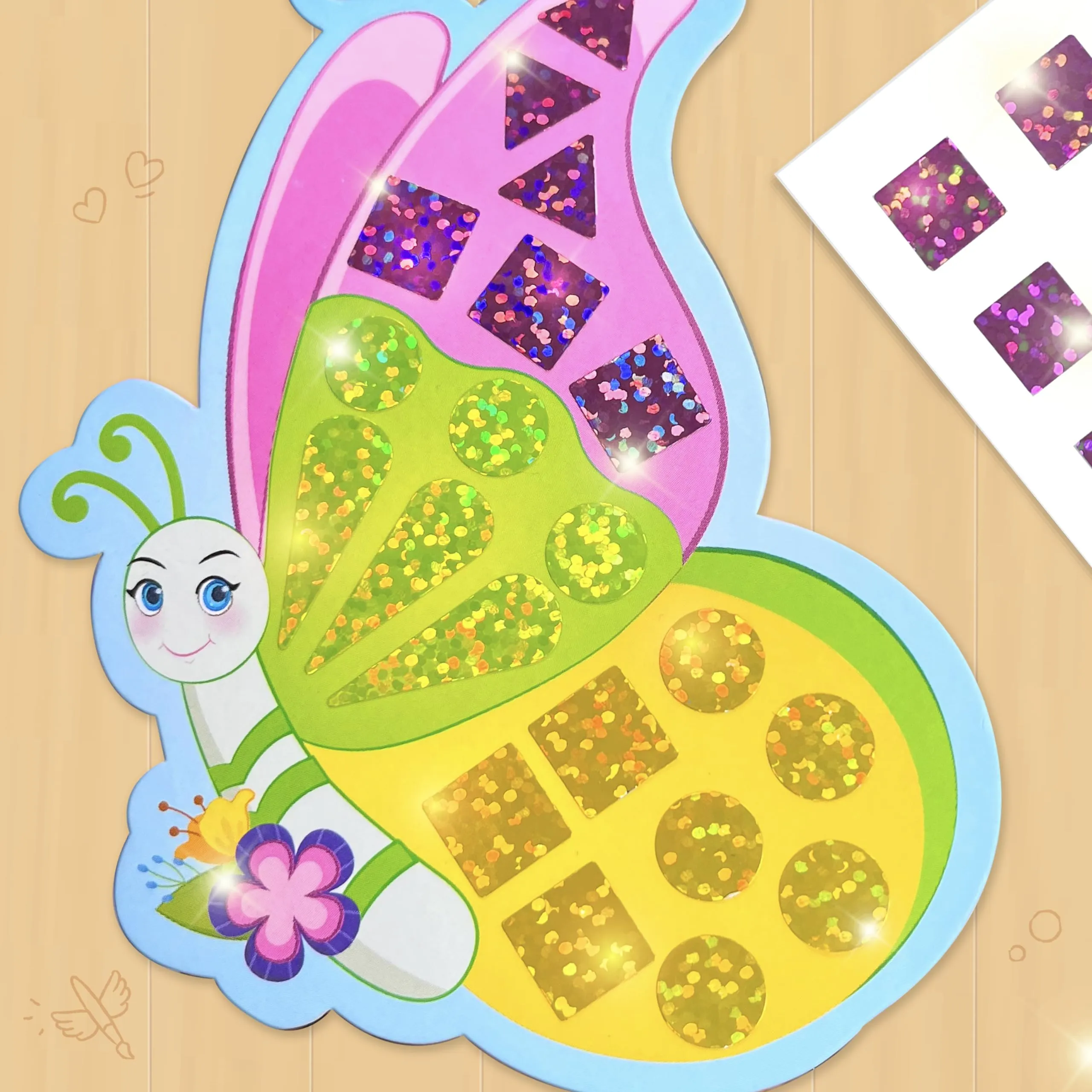 Imagimake Mirror Mosaic : Butterfly & Peacock | Mess Free Diy Mosaic Craft Kit | 450  Foil Sticker | Travel Toys For Girls | Birthday Gift For Girls Ages 3,4,5,6,7,8, Peach