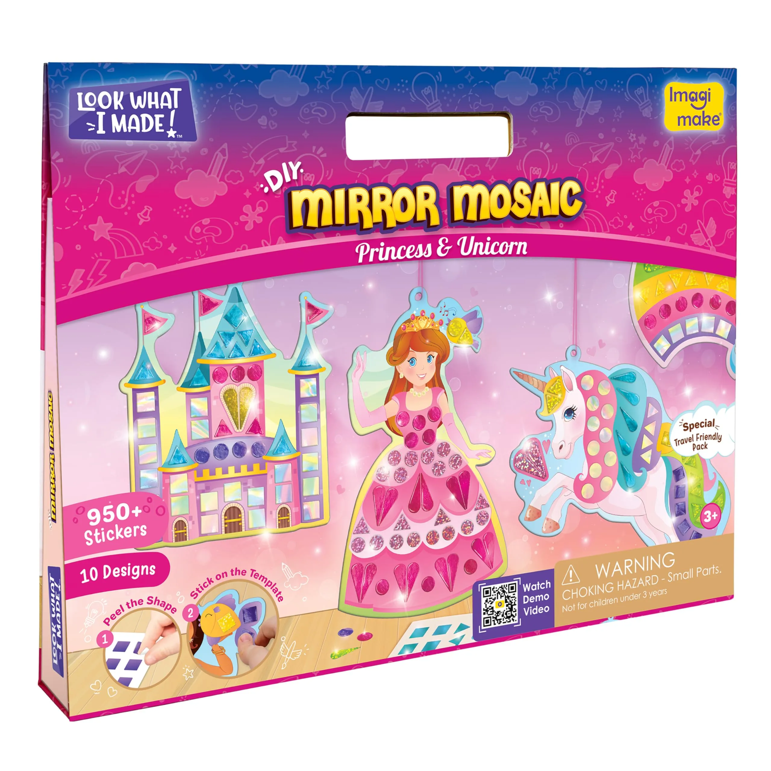 Imagimake Mirror Mosaic : Princess & Unicorn | Mess Free Diy Mosaic Craft Kit | 950  Foil Sticker | Travel Toys For Girls | Birthday Gift For Girls Ages 3,4,5,6,7,8, Pink