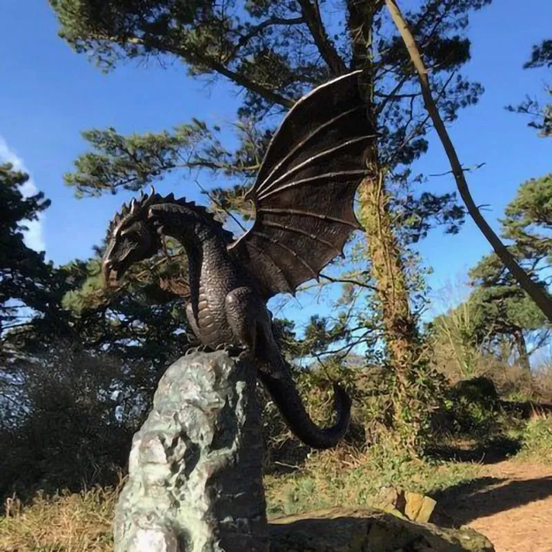 Majestic Fire-Breathing Dragon Fountain Sculpture