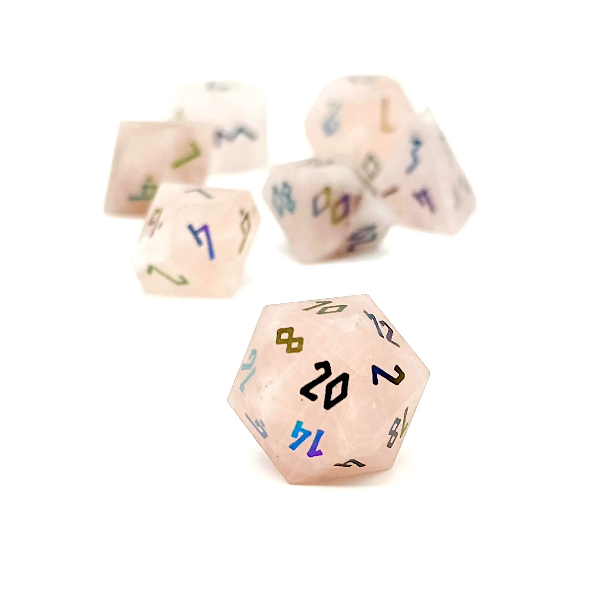 Rose Quartz - Raised Holographic 7 Piece RPG Set Gemstone Dice