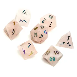 Rose Quartz - Raised Holographic 7 Piece RPG Set Gemstone Dice