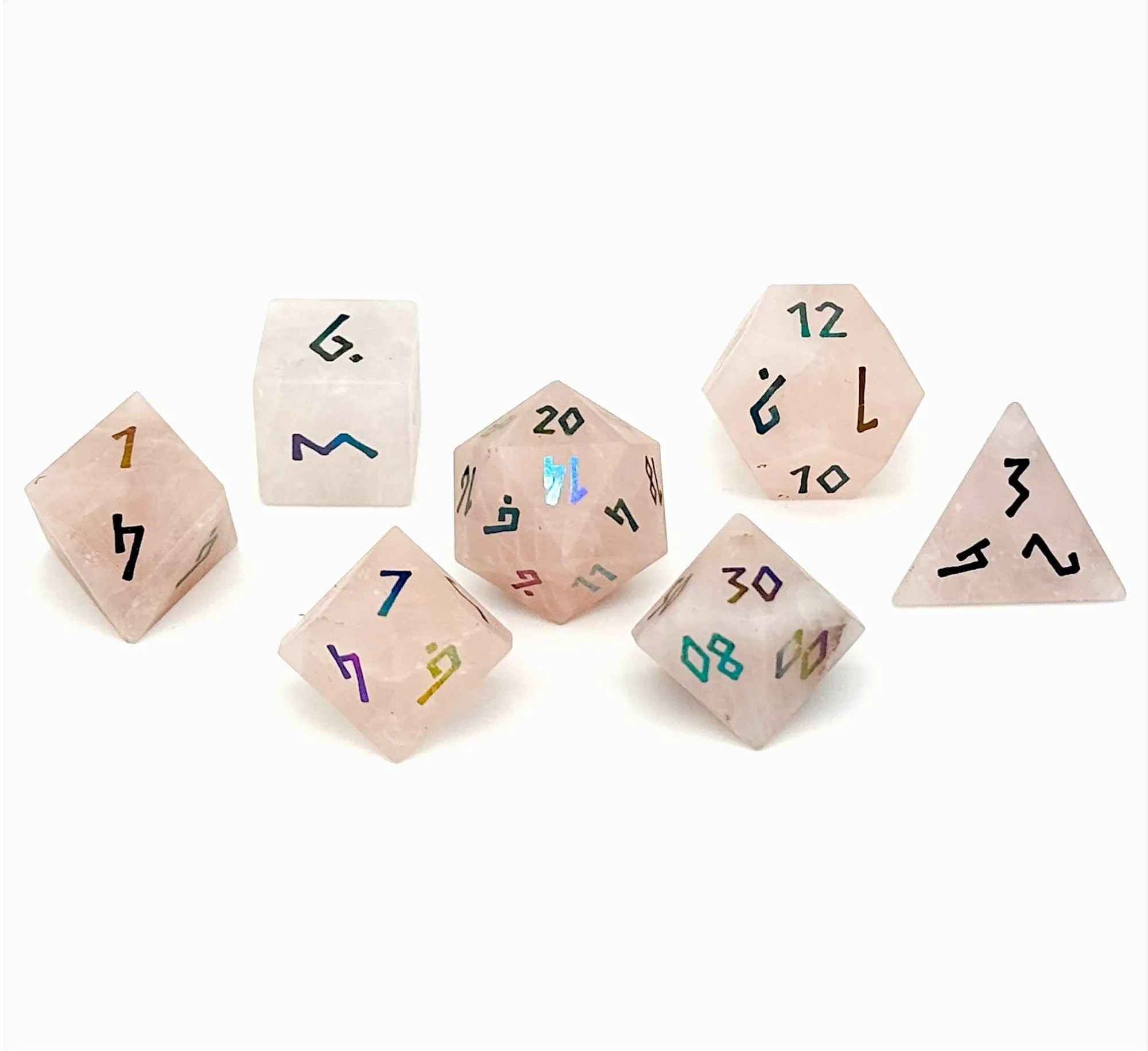 Rose Quartz - Raised Holographic 7 Piece RPG Set Gemstone Dice