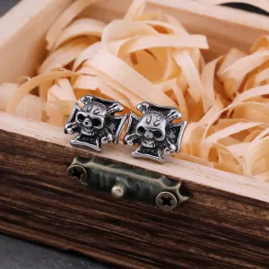 Vintage Cross Skull Stud Viking Earrings